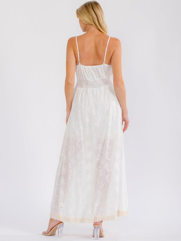 WOMEN'S SLEEVELESS SURPLICE CROCHET LACE ROMPER MAXI DRESS