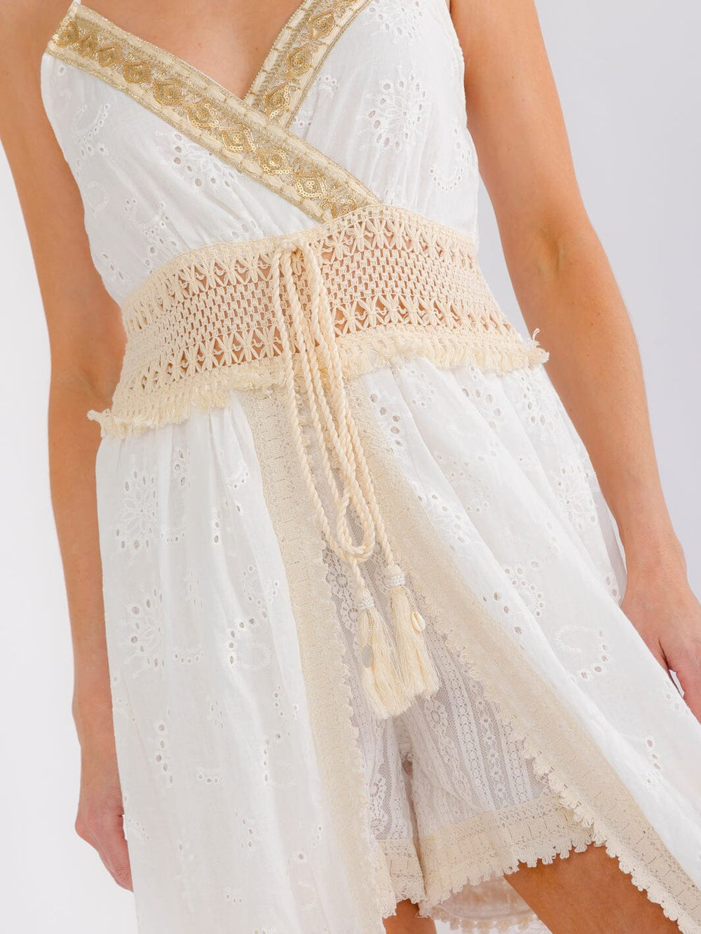 WOMEN'S SLEEVELESS SURPLICE CROCHET LACE ROMPER MAXI DRESS