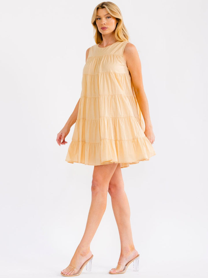 WOMEN'S SLEEVELESS FRONT POCKETS TIERED TUNIC MINI DRESS