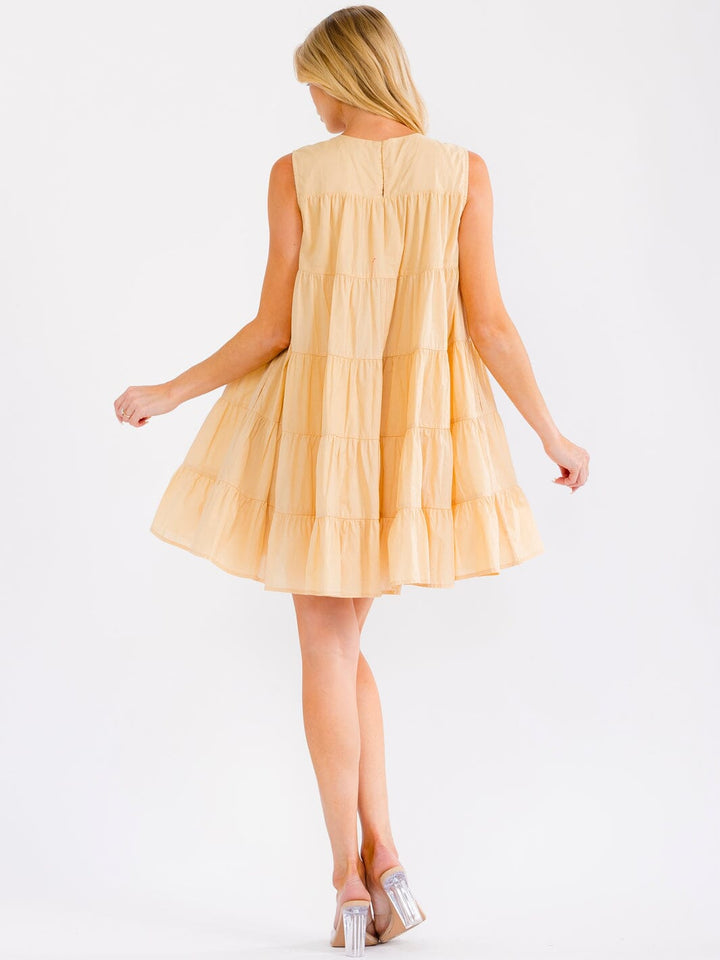 WOMEN'S SLEEVELESS FRONT POCKETS TIERED TUNIC MINI DRESS