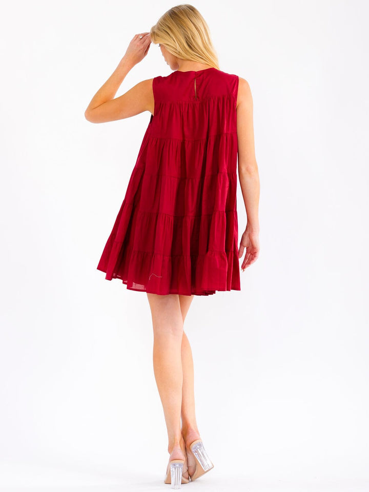 WOMEN'S SLEEVELESS FRONT POCKETS TIERED TUNIC MINI DRESS