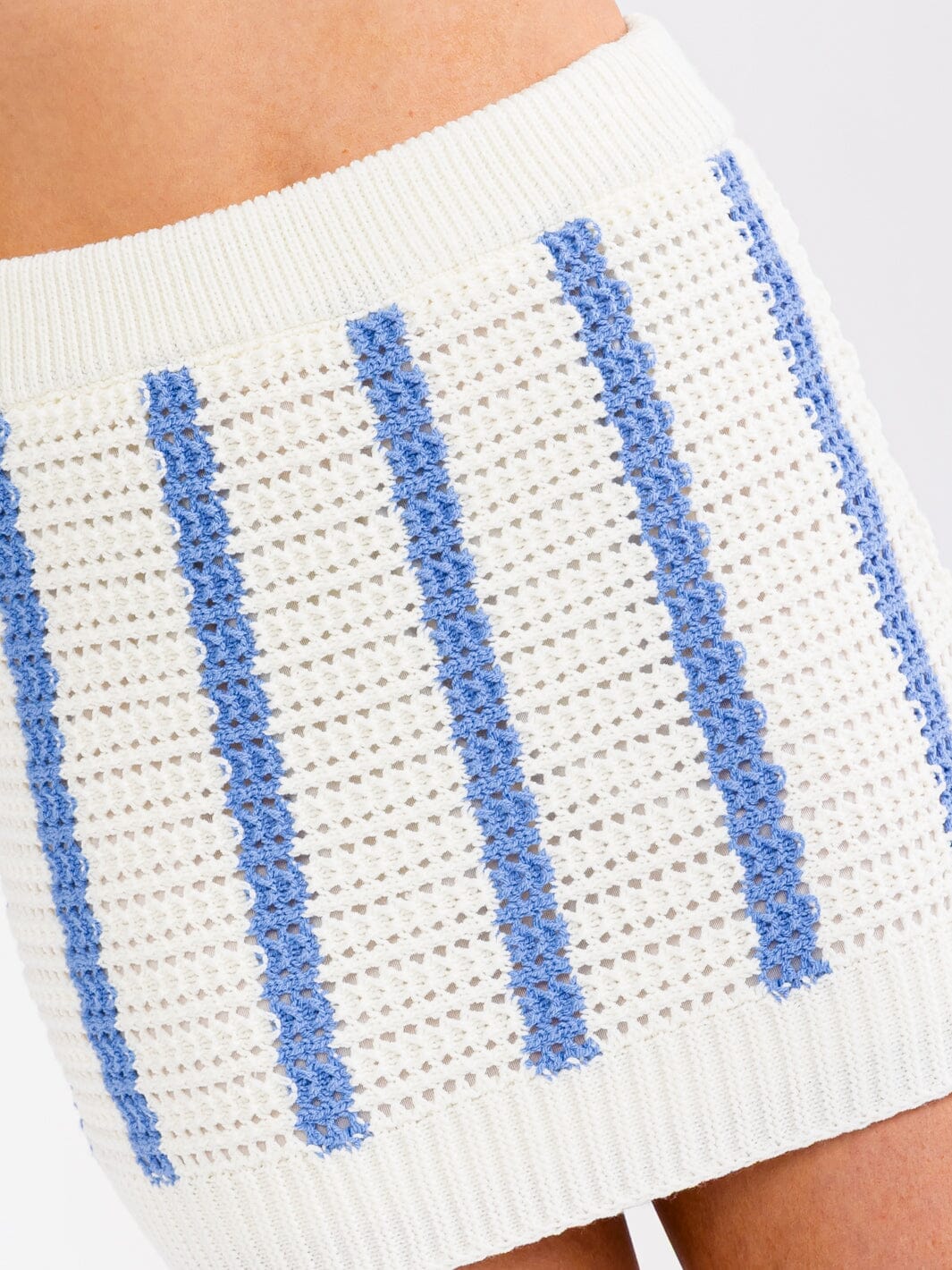 WOMEN'S ELASTIC WAIST COLORBLOCK STRIPES CROCHET MINI SKIRT