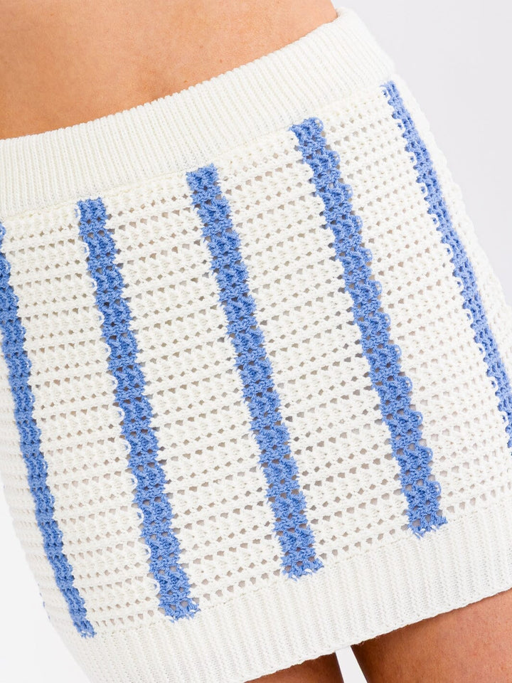 WOMEN'S ELASTIC WAIST COLORBLOCK STRIPES CROCHET MINI SKIRT