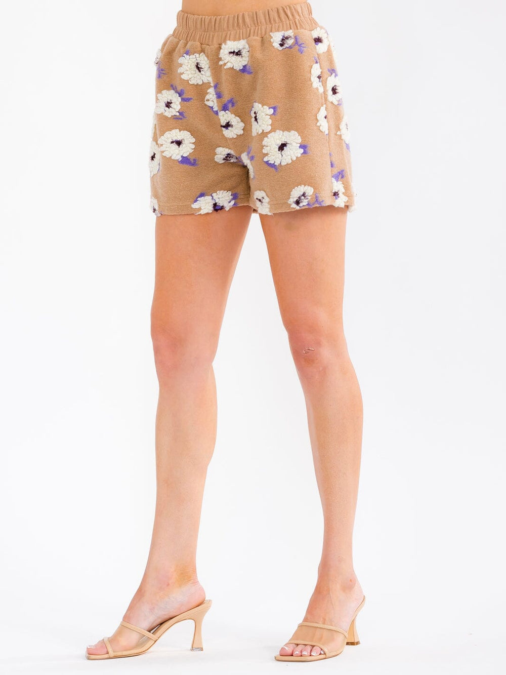 WOMEN'S ELASTIC WAIST FRONT POCKETS FLOWER MINI SHORTS