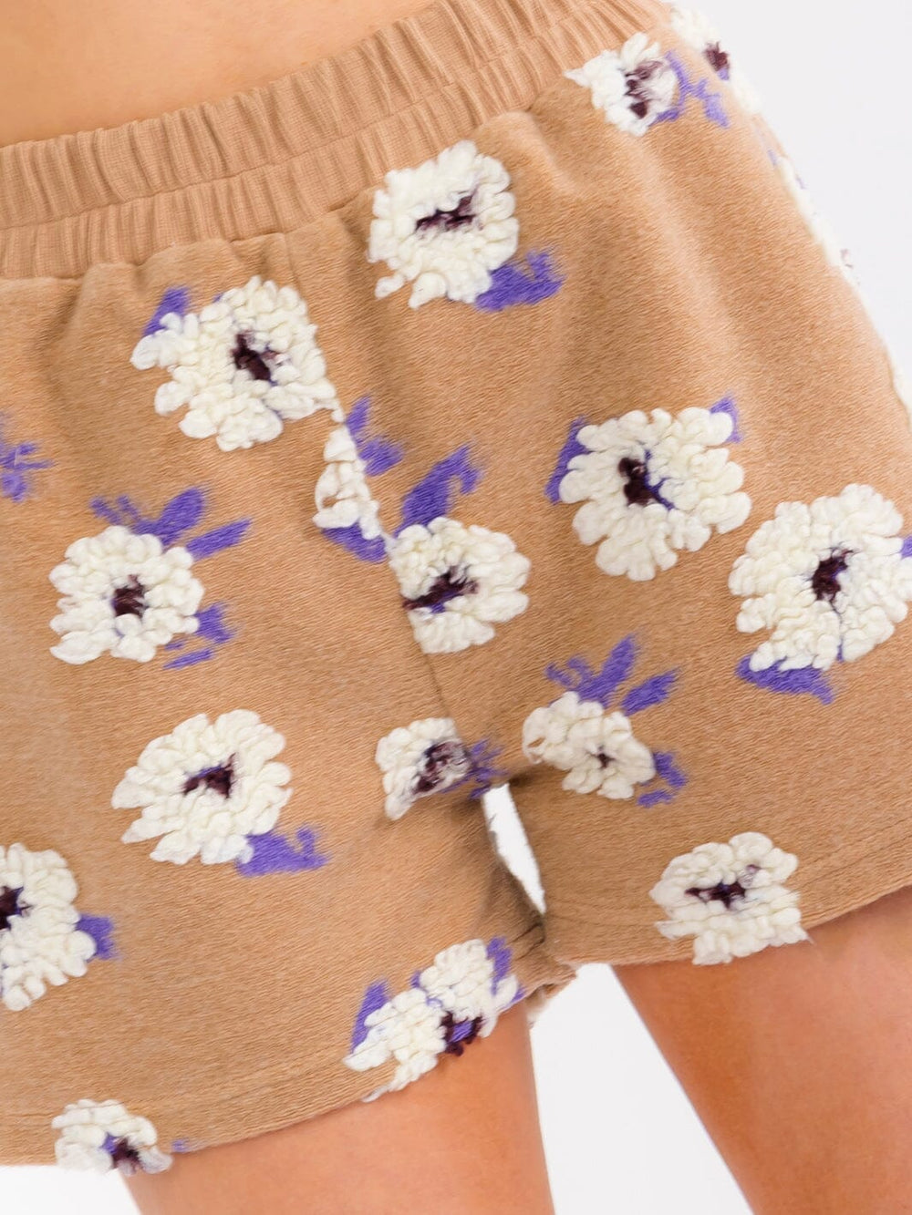 WOMEN'S ELASTIC WAIST FRONT POCKETS FLOWER MINI SHORTS