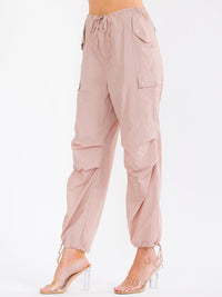 WOMEN'S ELASTIC WAIST CARGO POCKETS JOGGER LEG PANTS
