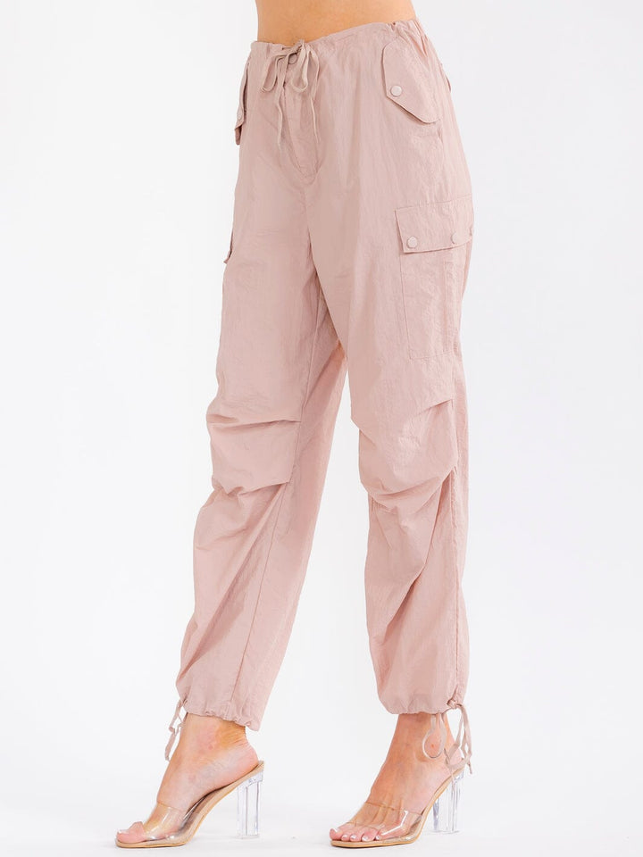 WOMEN'S ELASTIC WAIST CARGO POCKETS JOGGER LEG PANTS