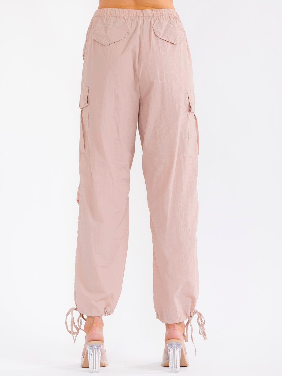 WOMEN'S ELASTIC WAIST CARGO POCKETS JOGGER LEG PANTS