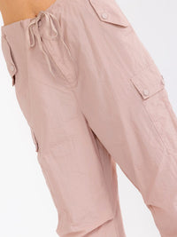 WOMEN'S ELASTIC WAIST CARGO POCKETS JOGGER LEG PANTS