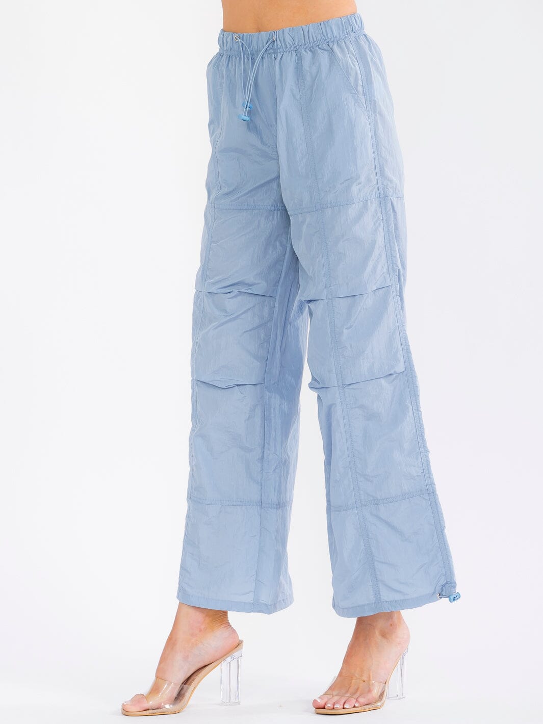 WOMEN'S ELASTIC WAIST POCKETS ADJUSTABLE LEG TRIM PANTS