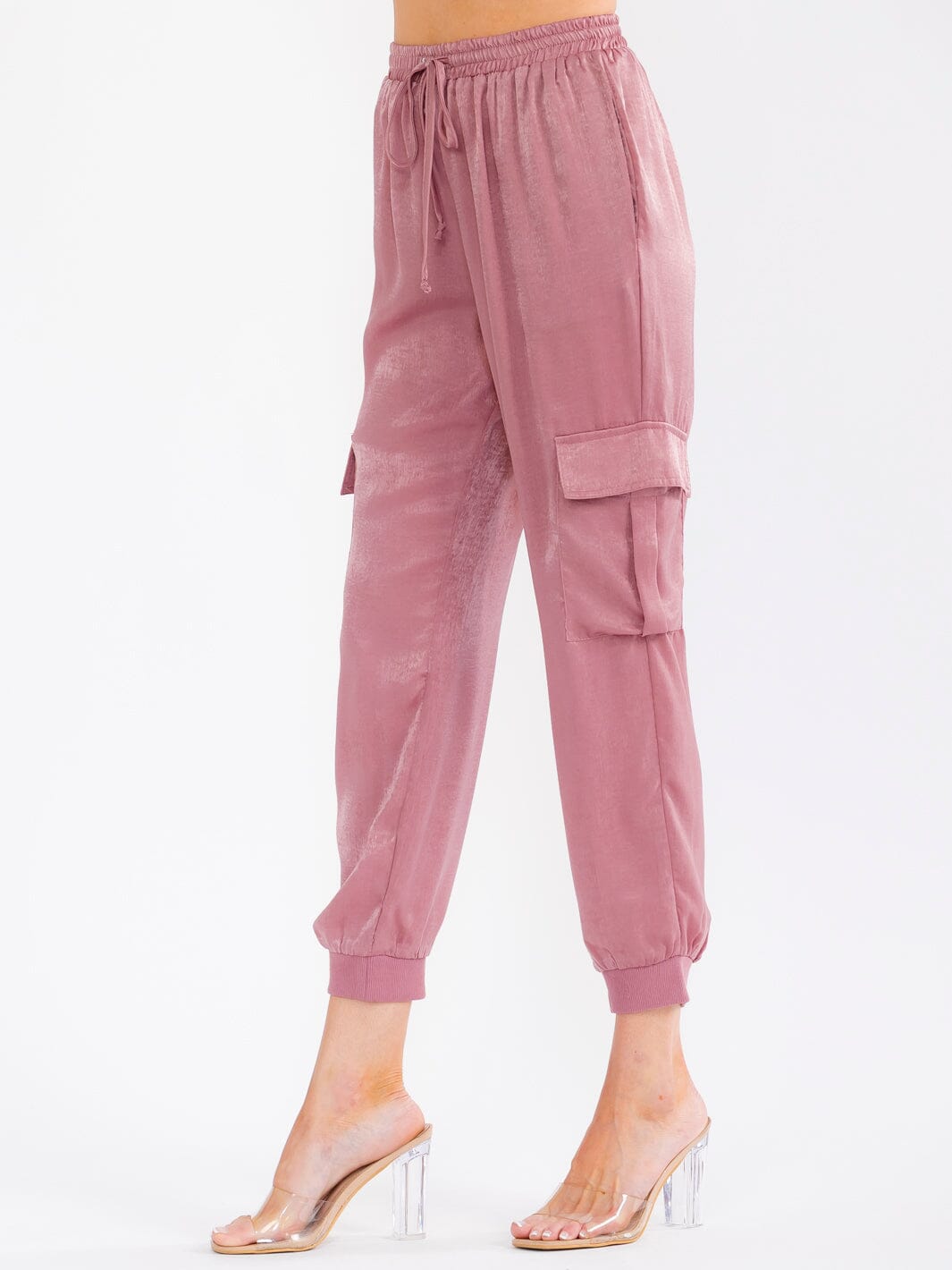 WOMEN'S ELASTIC WAIST CARGO POCKETS JOGGER LEG PANTS