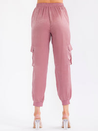 WOMEN'S ELASTIC WAIST CARGO POCKETS JOGGER LEG PANTS