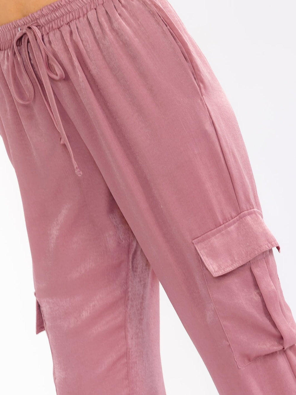 WOMEN'S ELASTIC WAIST CARGO POCKETS JOGGER LEG PANTS