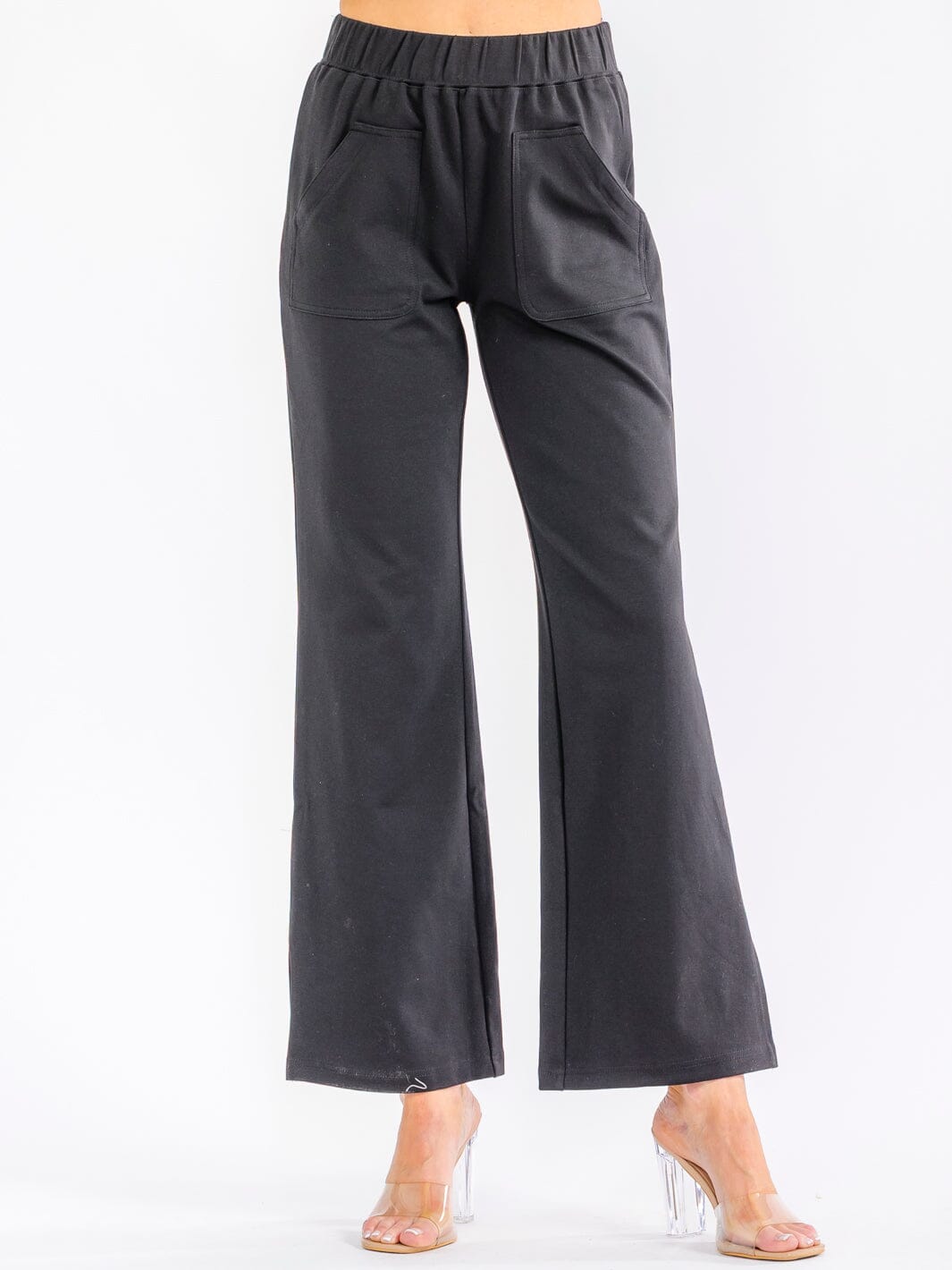 WOMEN'S ELASTIC WAIST POCKETS BELL LEG PANTS