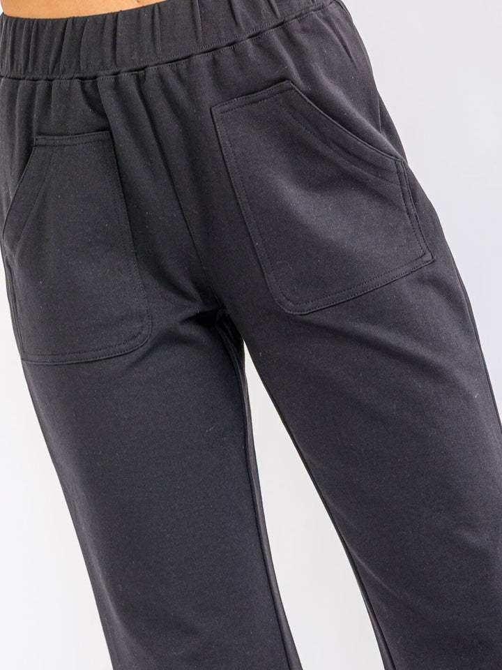 WOMEN'S ELASTIC WAIST POCKETS BELL LEG PANTS
