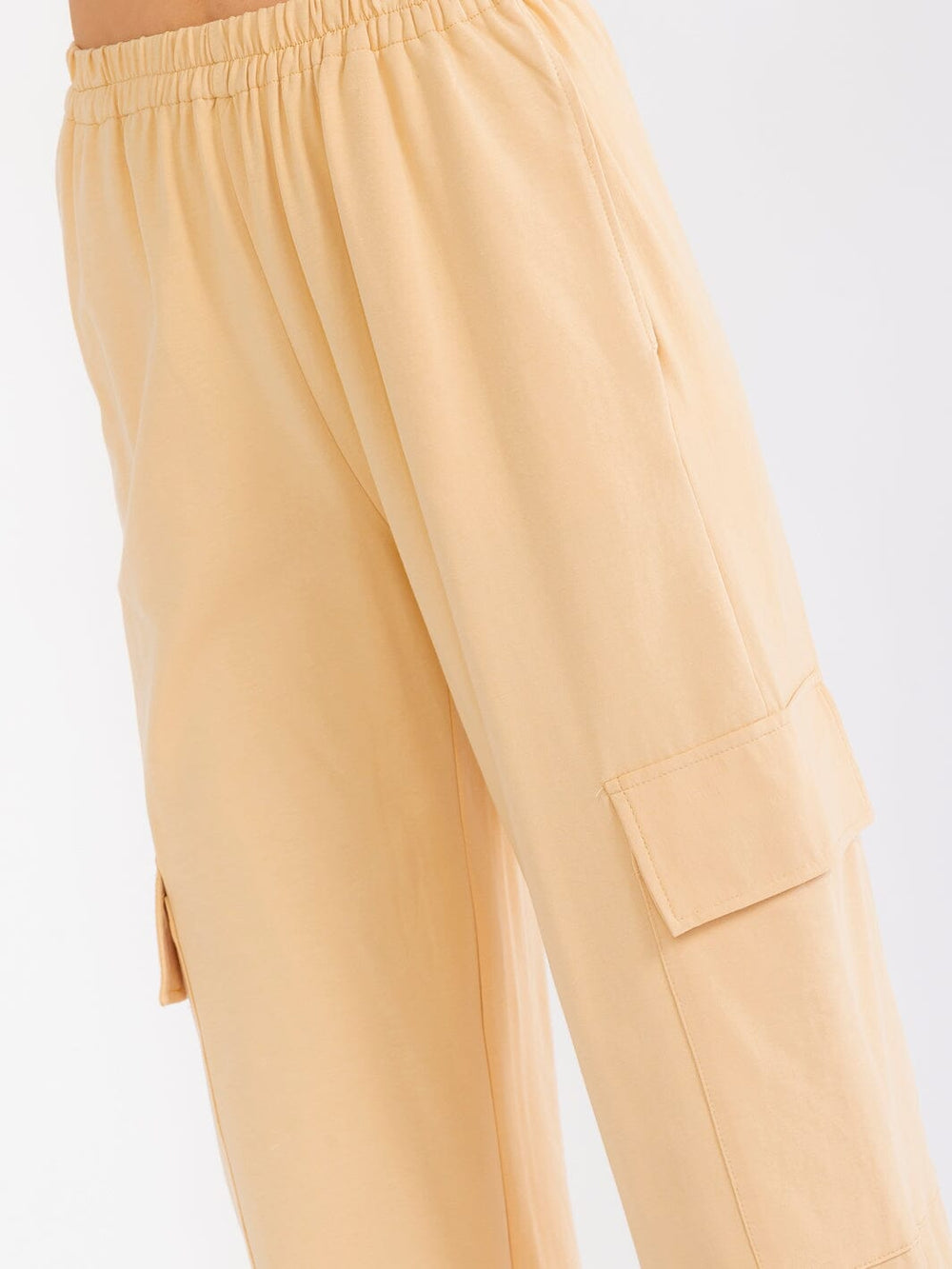 WOMEN'S ELASTIC WAIST CARGO POCKETS WIDE LEG PANTS