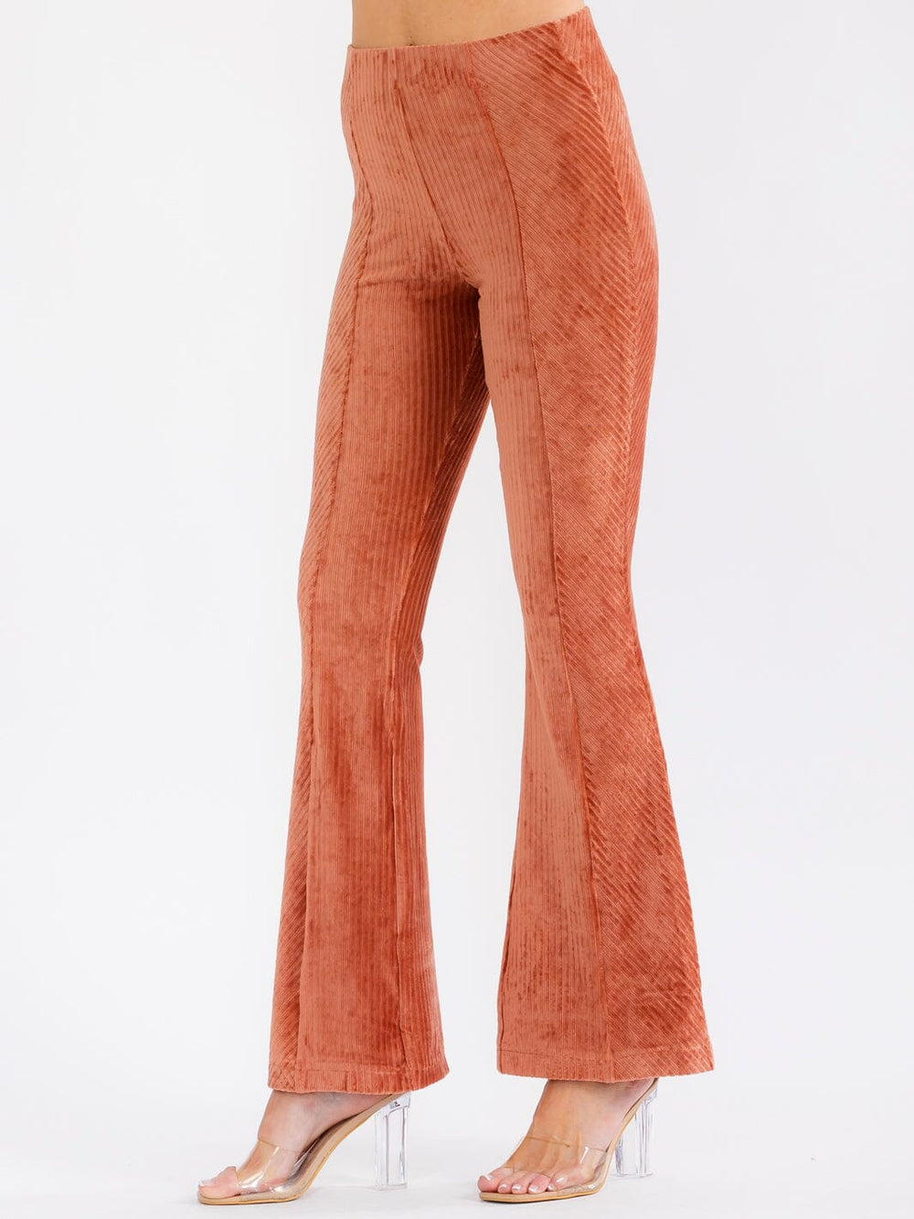 WOMEN'S ELASTIC WAIST BELL LEG VELVET PANTS