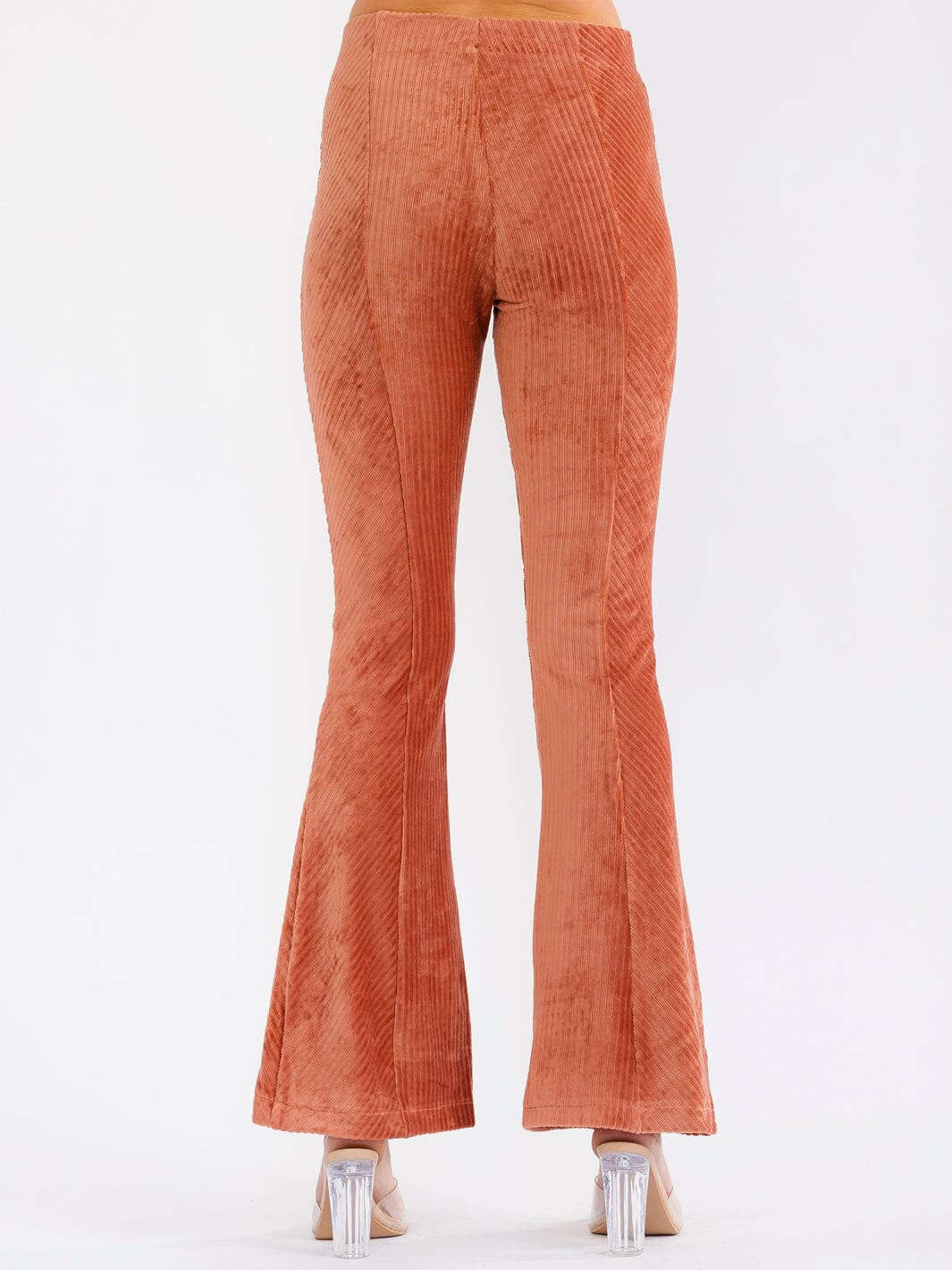 WOMEN'S ELASTIC WAIST BELL LEG VELVET PANTS
