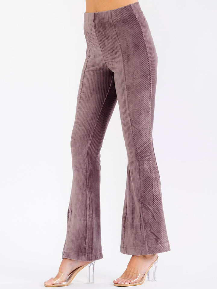 WOMEN'S ELASTIC WAIST BELL LEG VELVET PANTS