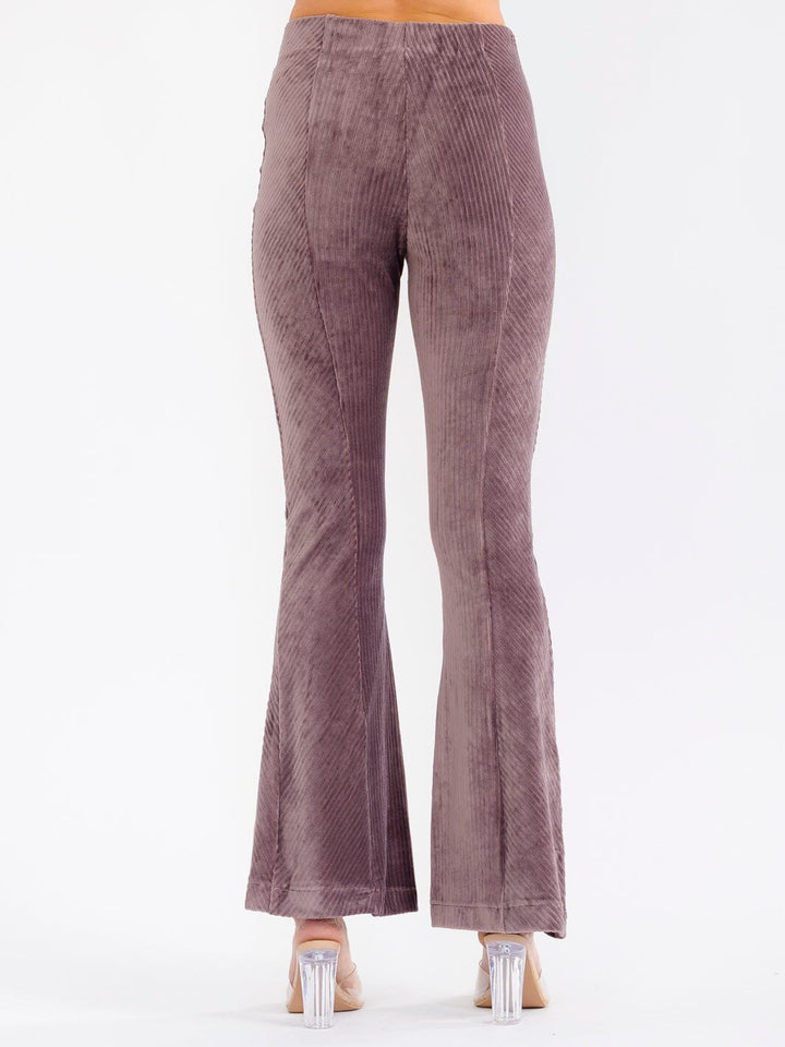 WOMEN'S ELASTIC WAIST BELL LEG VELVET PANTS
