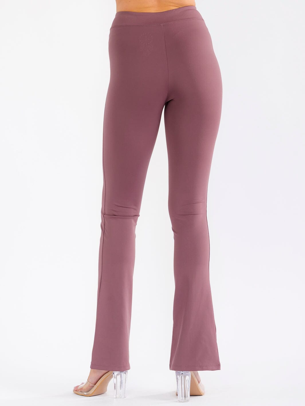 WOMEN'S ELASTIC HIGH WAIST FRONT SLIT FLARE LEGGINGS
