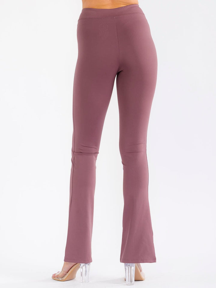 WOMEN'S ELASTIC HIGH WAIST FRONT SLIT FLARE LEGGINGS