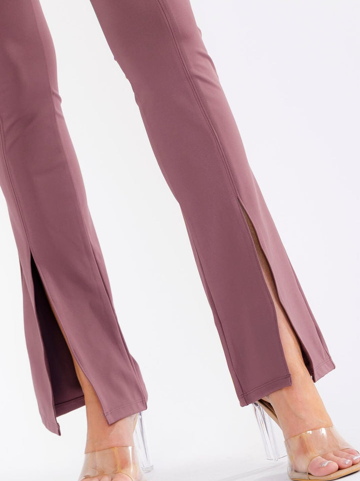 WOMEN'S ELASTIC HIGH WAIST FRONT SLIT FLARE LEGGINGS