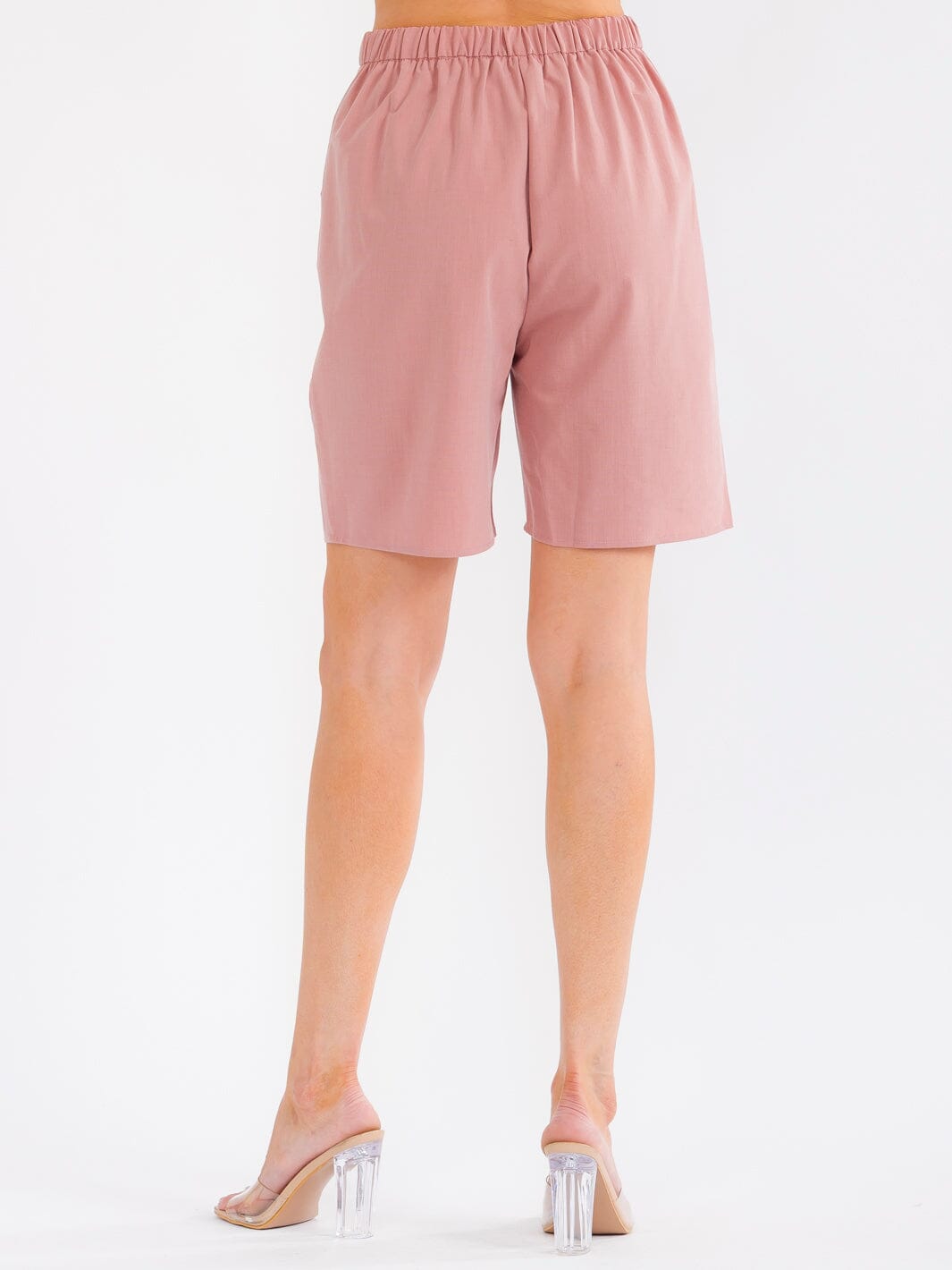 WOMEN'S ELASTIC WAIST FRONT POCKETS BIKER SHORTS