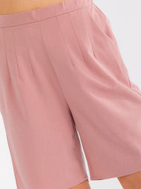 WOMEN'S ELASTIC WAIST FRONT POCKETS BIKER SHORTS
