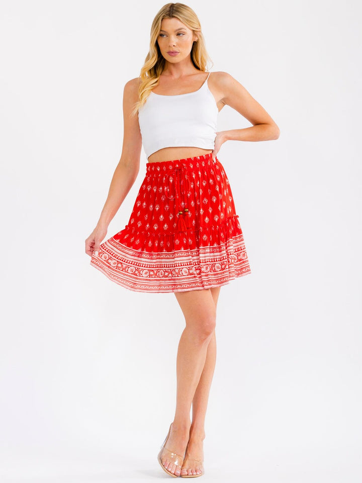 WOMEN'S ELASTIC WAIST MULTI PRINT MINI SKIRT