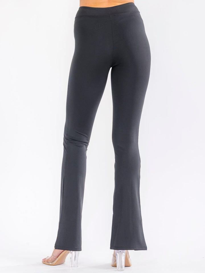 WOMEN'S ELASTIC HIGH WAIST FRONT SLIT FLARE LEGGINGS