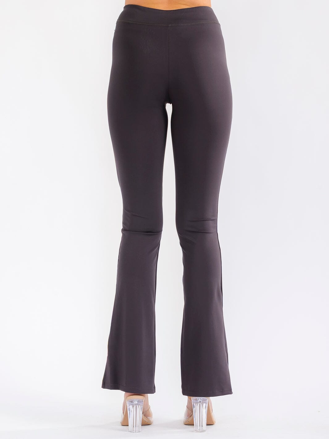 WOMEN'S ELASTIC HIGH WAIST FRONT SLIT FLARE LEGGINGS