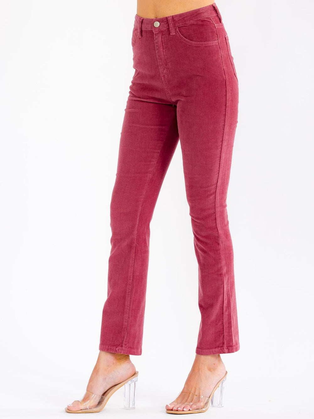 WOMEN'S BUTTON CLOSURE POCKETS CORDUROY SKINNY LEG PANTS