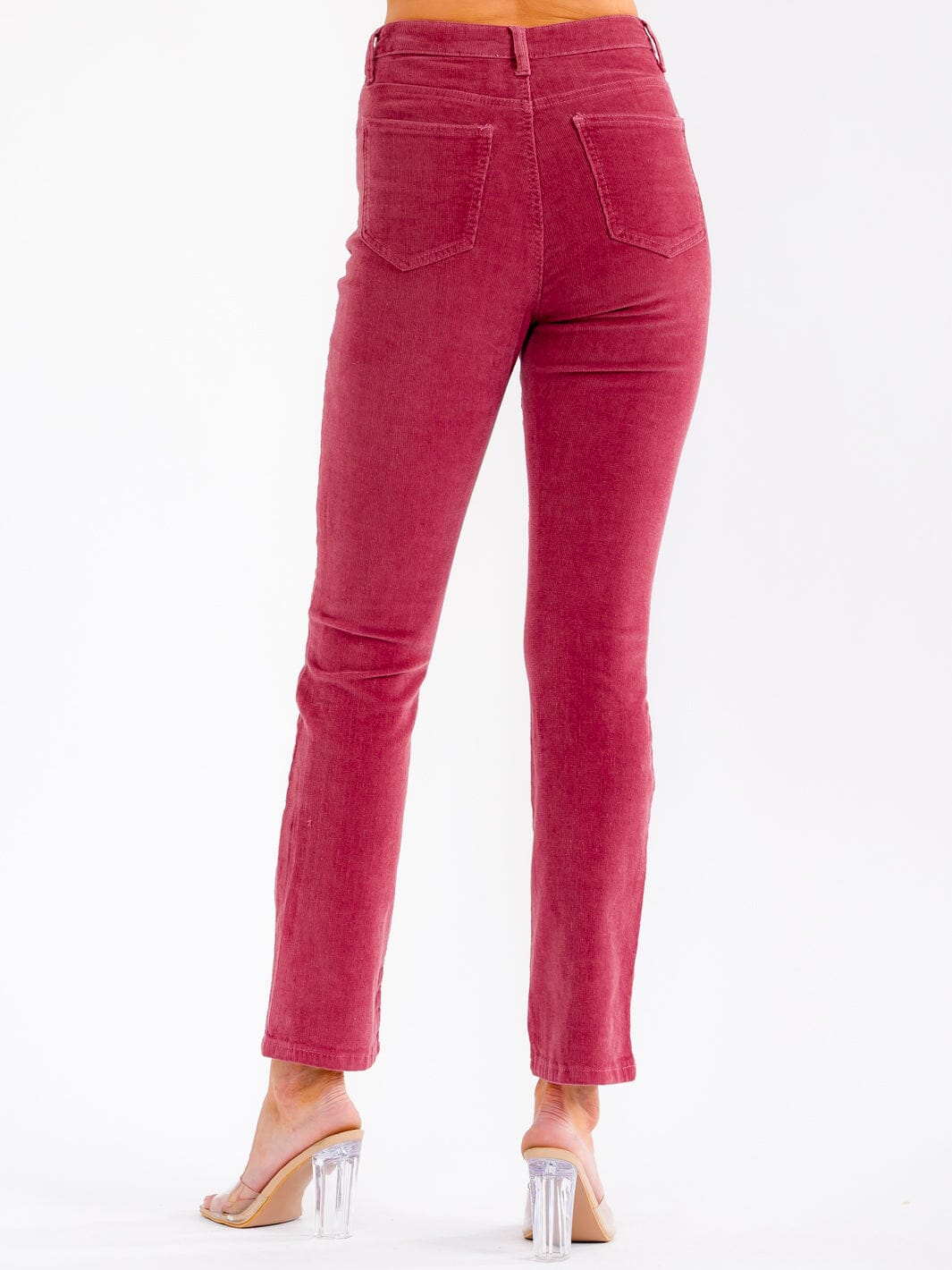 WOMEN'S BUTTON CLOSURE POCKETS CORDUROY SKINNY LEG PANTS