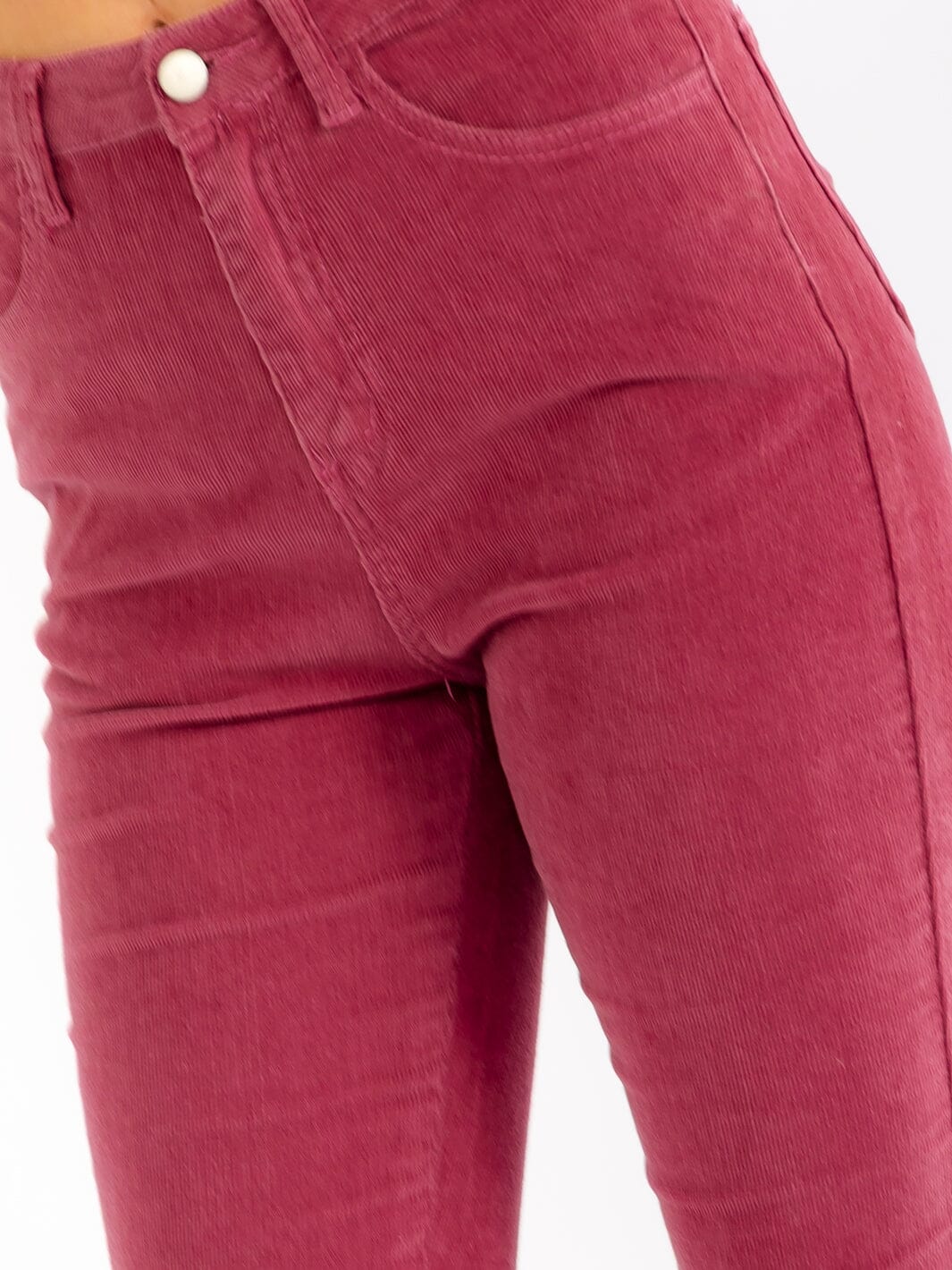 WOMEN'S BUTTON CLOSURE POCKETS CORDUROY SKINNY LEG PANTS