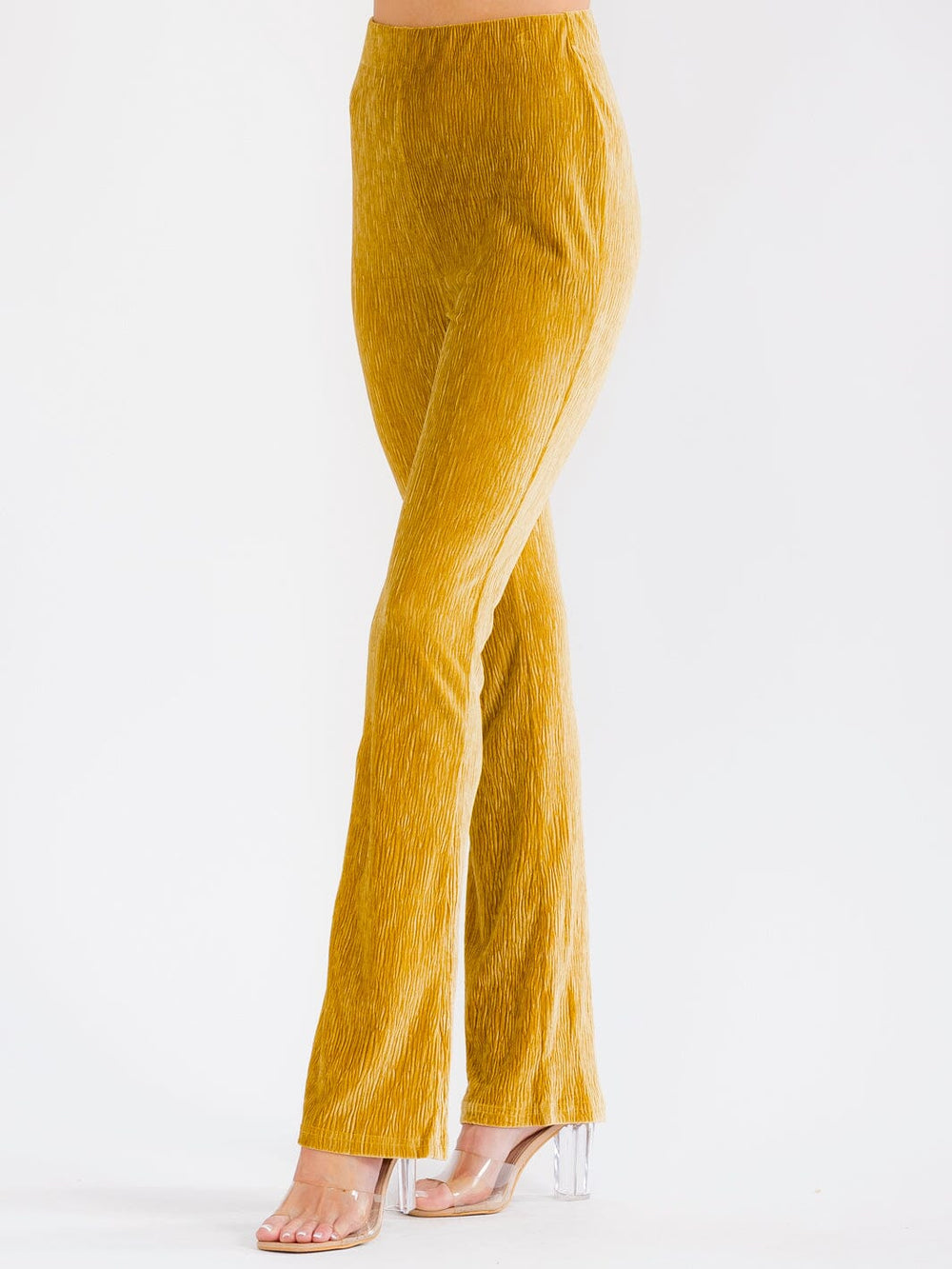 WOMEN'S ELASTIC WAIST BELL LEG RIBBED PANTS