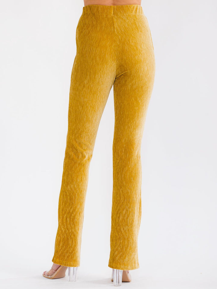 WOMEN'S ELASTIC WAIST BELL LEG RIBBED PANTS
