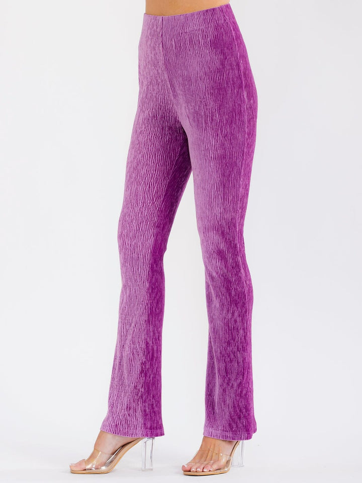 WOMEN'S ELASTIC WAIST BELL LEG RIBBED PANTS