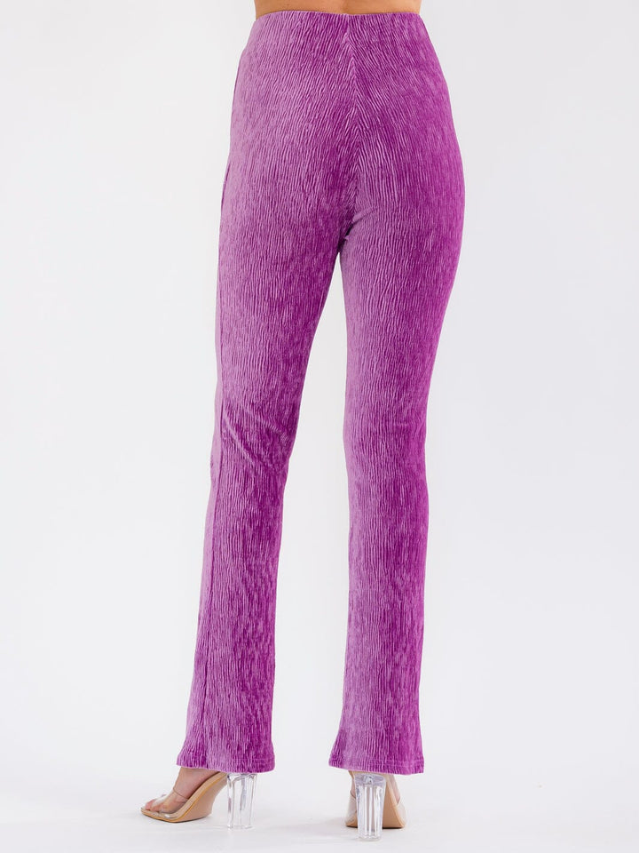 WOMEN'S ELASTIC WAIST BELL LEG RIBBED PANTS
