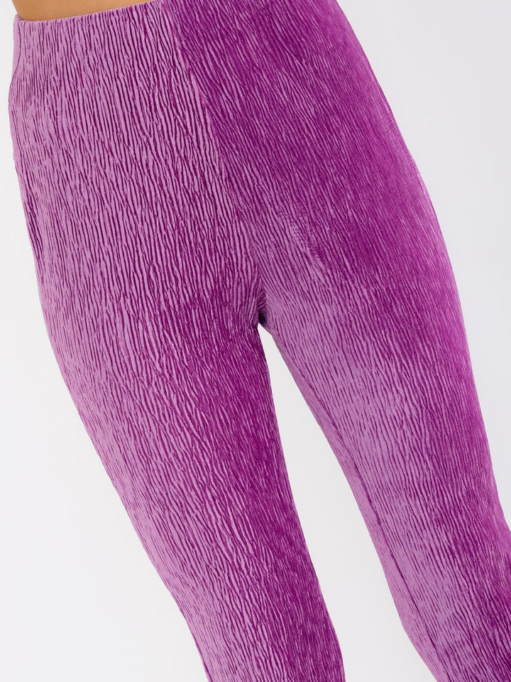 WOMEN'S ELASTIC WAIST BELL LEG RIBBED PANTS
