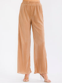 WOMEN'S ELASTIC WAIST FRONT POCKETS WIDE LEG PLEATED PANTS