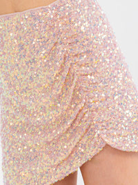 WOMEN'S ZIPPER CLOSURE SIDE RUCHED SEQUINS MINI SKIRT
