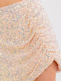 WOMEN'S ZIPPER CLOSURE SIDE RUCHED SEQUINS MINI SKIRT