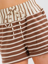 WOMEN'S ELASTIC WAIST FRONT POCKETS COLORBLOCK STRIPES MINI SHORTS