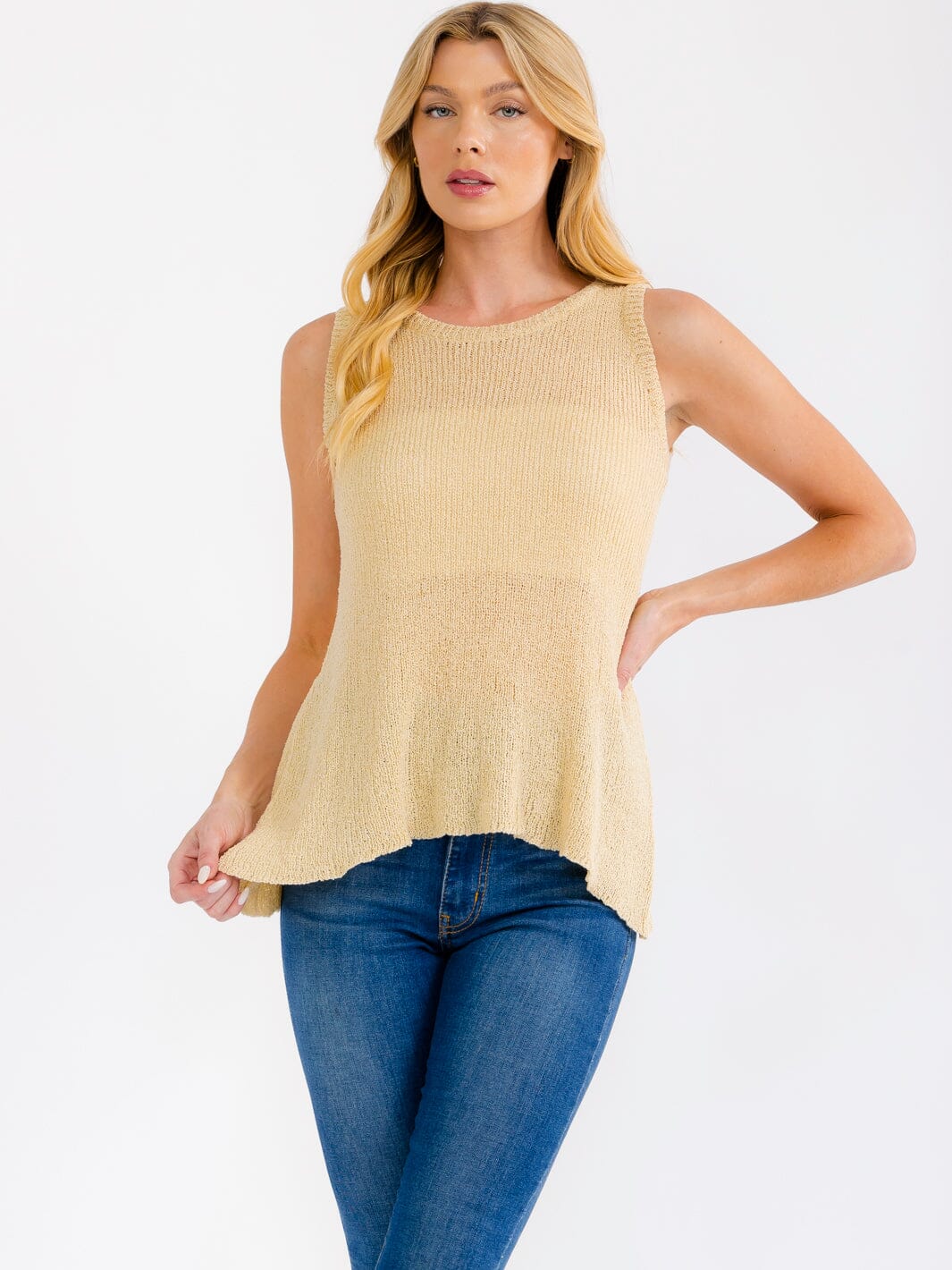 WOMEN'S SLEEVELESS LOOSE FIT KNIT TANK TOP