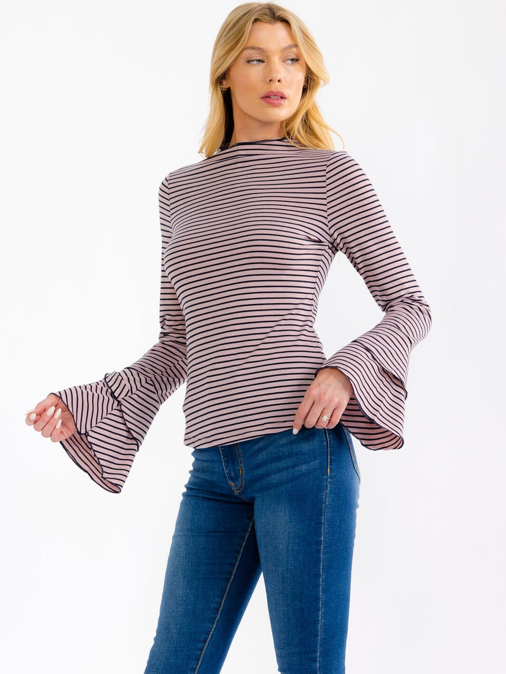 WOMEN'S LONG BELL SLEEVE COLORBLOCK STRIPES TOP