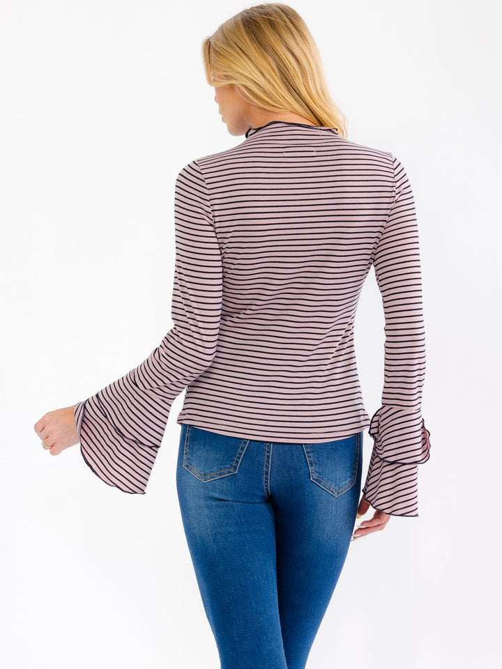 WOMEN'S LONG BELL SLEEVE COLORBLOCK STRIPES TOP