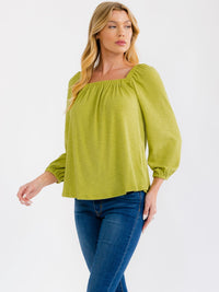 WOMEN'S 3/4 SLEEVE SQUARE NECK RIBBED BLOUSE