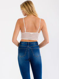 WOMEN'S SLEEVELESS V-NECK SHEER LACE CROP TANK TOP