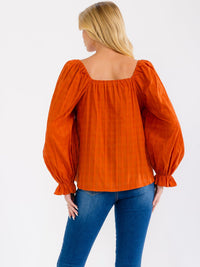 WOMEN'S LONG SLEEVE SQUARE NECK BUTTON DETAILED TUNIC BLOUSE